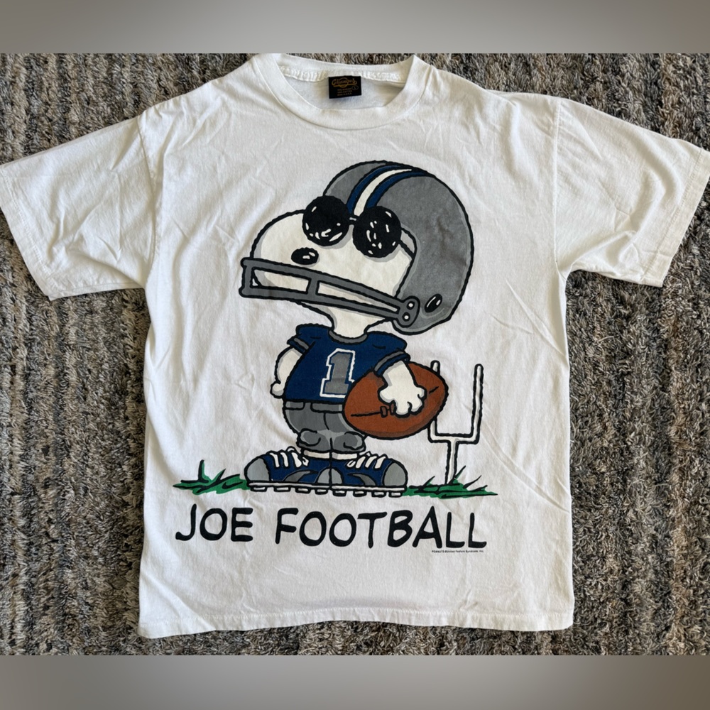 Vtg 90s Snoopy Joe Football Shirt Changes Tag Single Stitch Made in USA L